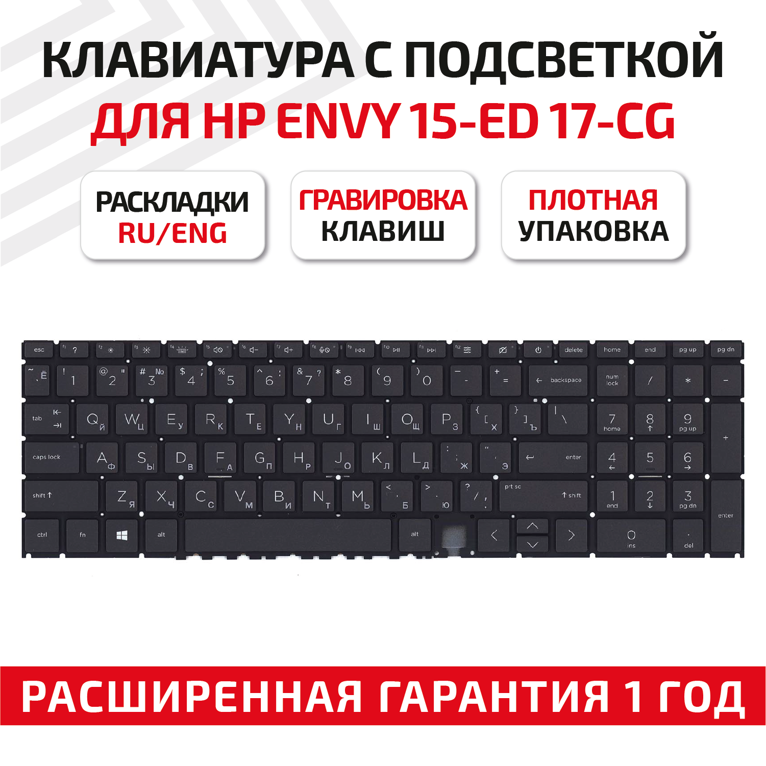Клавиатура (keyboard) для ноутбука HP Envy 15-ED, 17-CG, черный с подсветкой