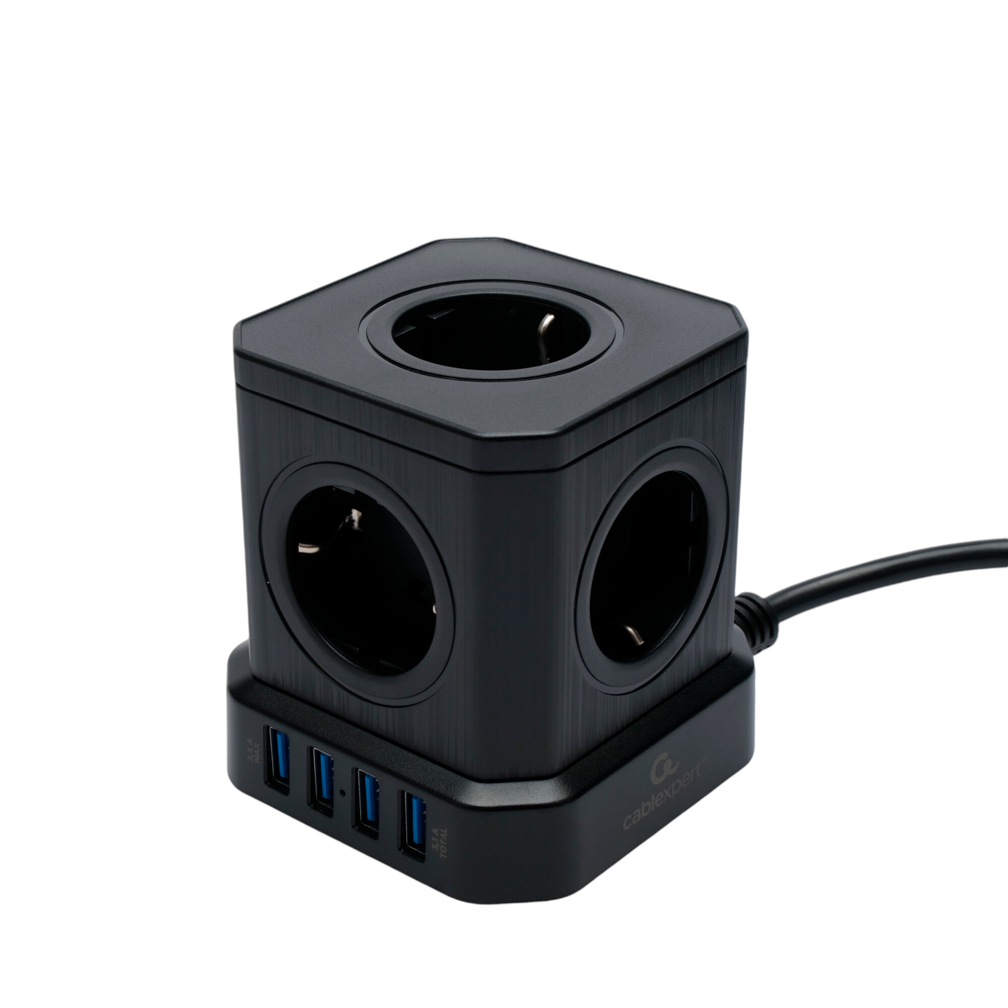 Сетевой фильтр Cablexpert Tower 5 розетки 10А 4хUSB 3.1А 3 метра уровень защиты 4+ черный