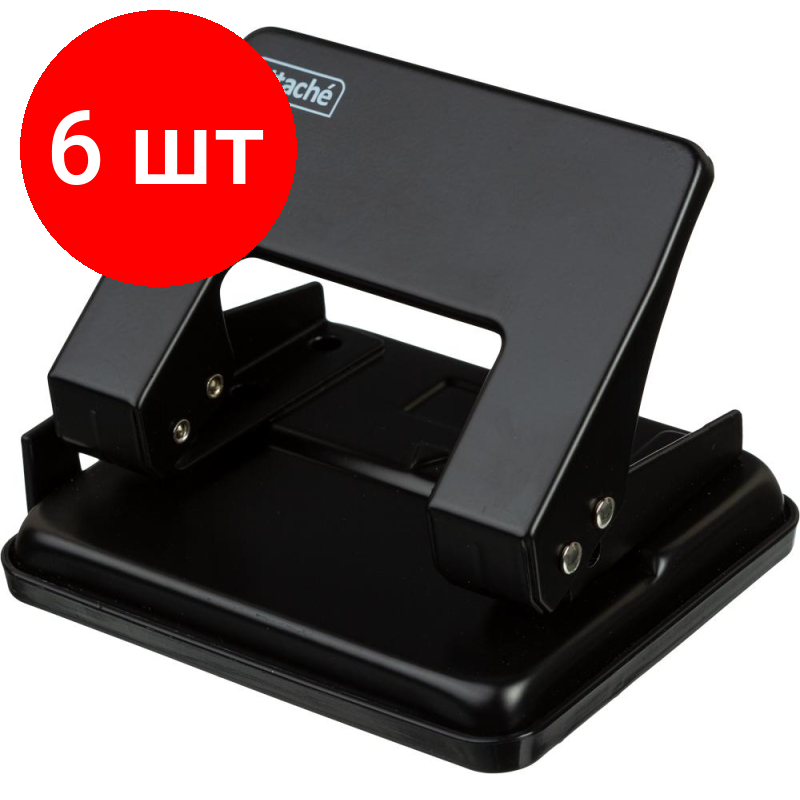 Комплект 6 штук, Дырокол ATTACHE WD204 до 16л, металл, черный