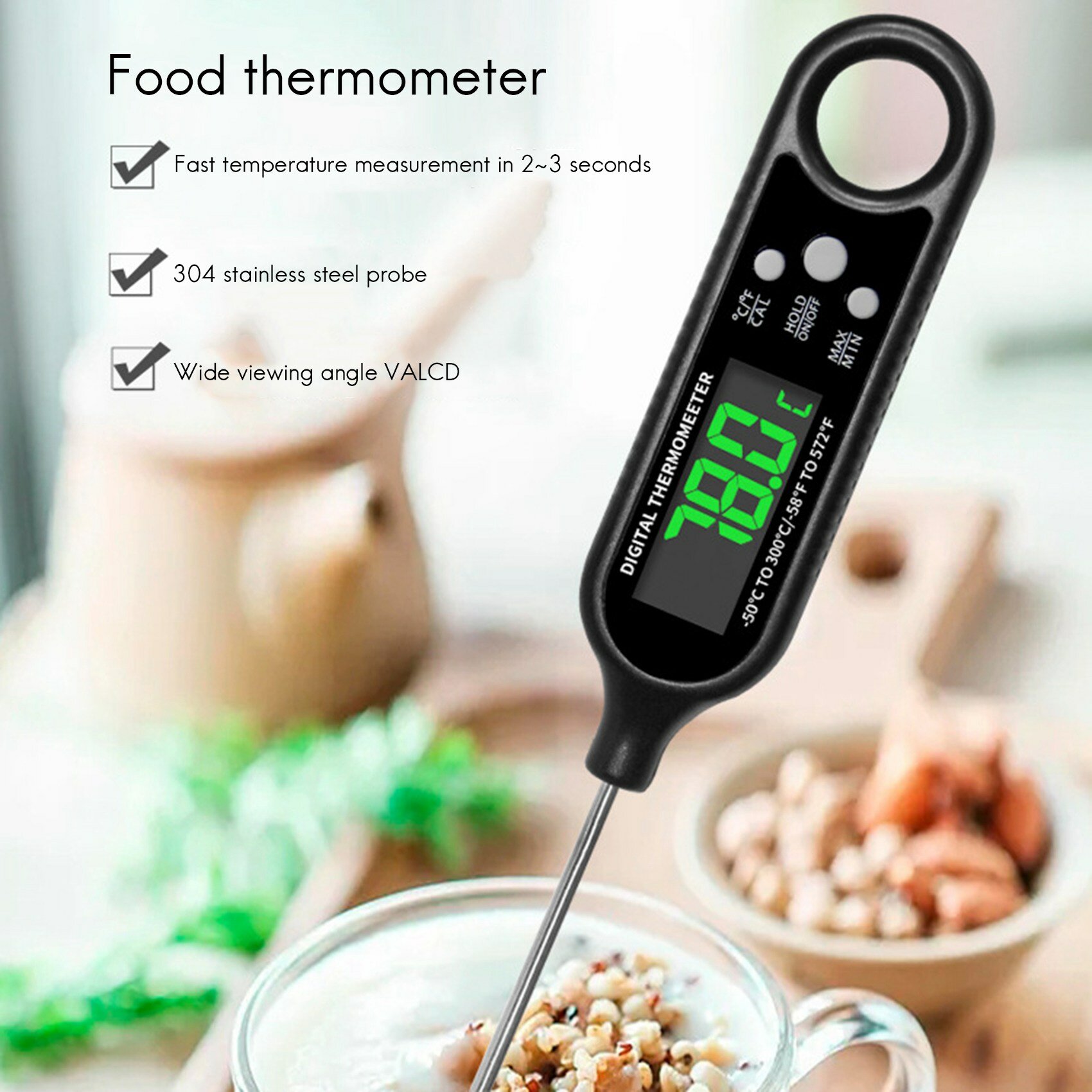 Измерители Емкости Термометр для мяса, цифровой термометр для приготовления пищи, кухонный термометр для приготовления пищи с мгновенным считыванием для гриля барбекю, жарки во фритюре
