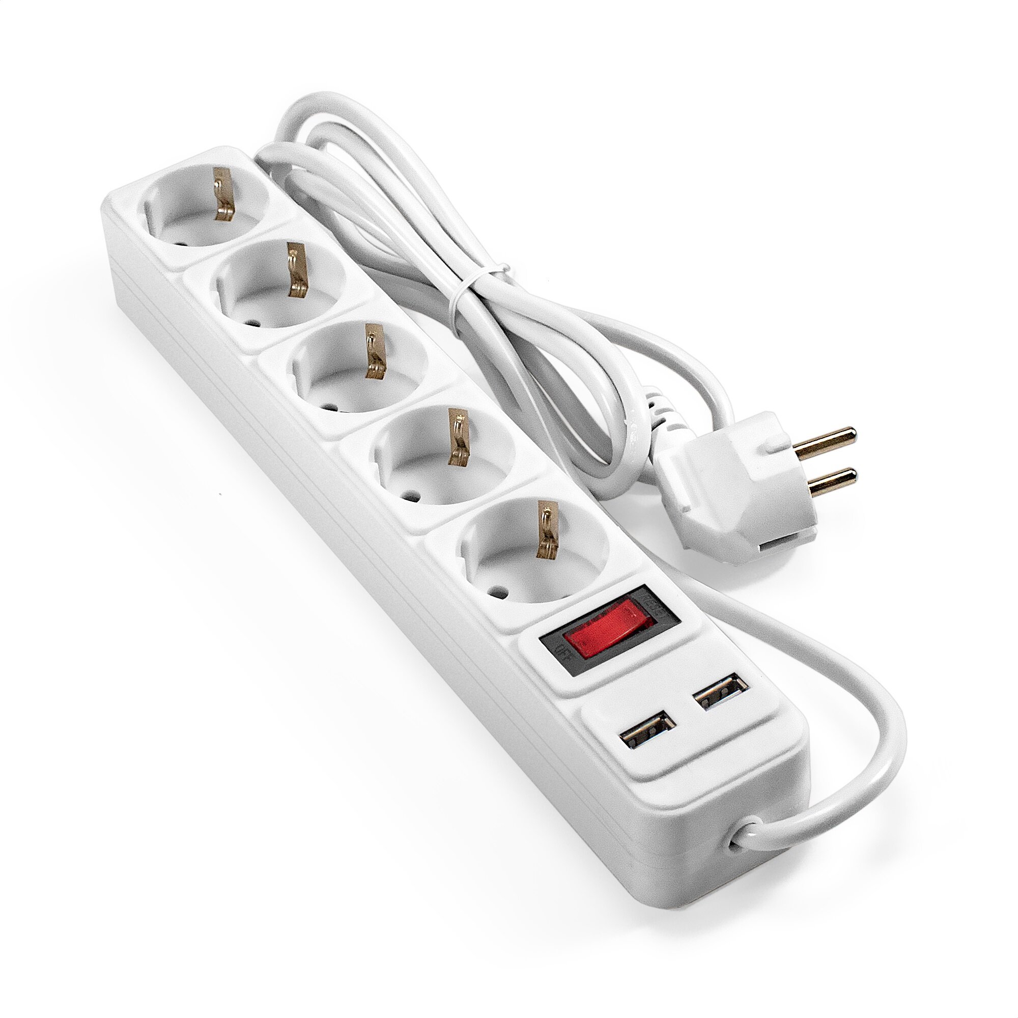 Сетевой фильтр-удлинитель с USB зарядкой ExeGate SP-5-USB-1.8W (5 евророзеток с заземлением 2 USB-A 2A 1.8м защита от перегрузки выключатель с подсветкой белый) EX295491RUS