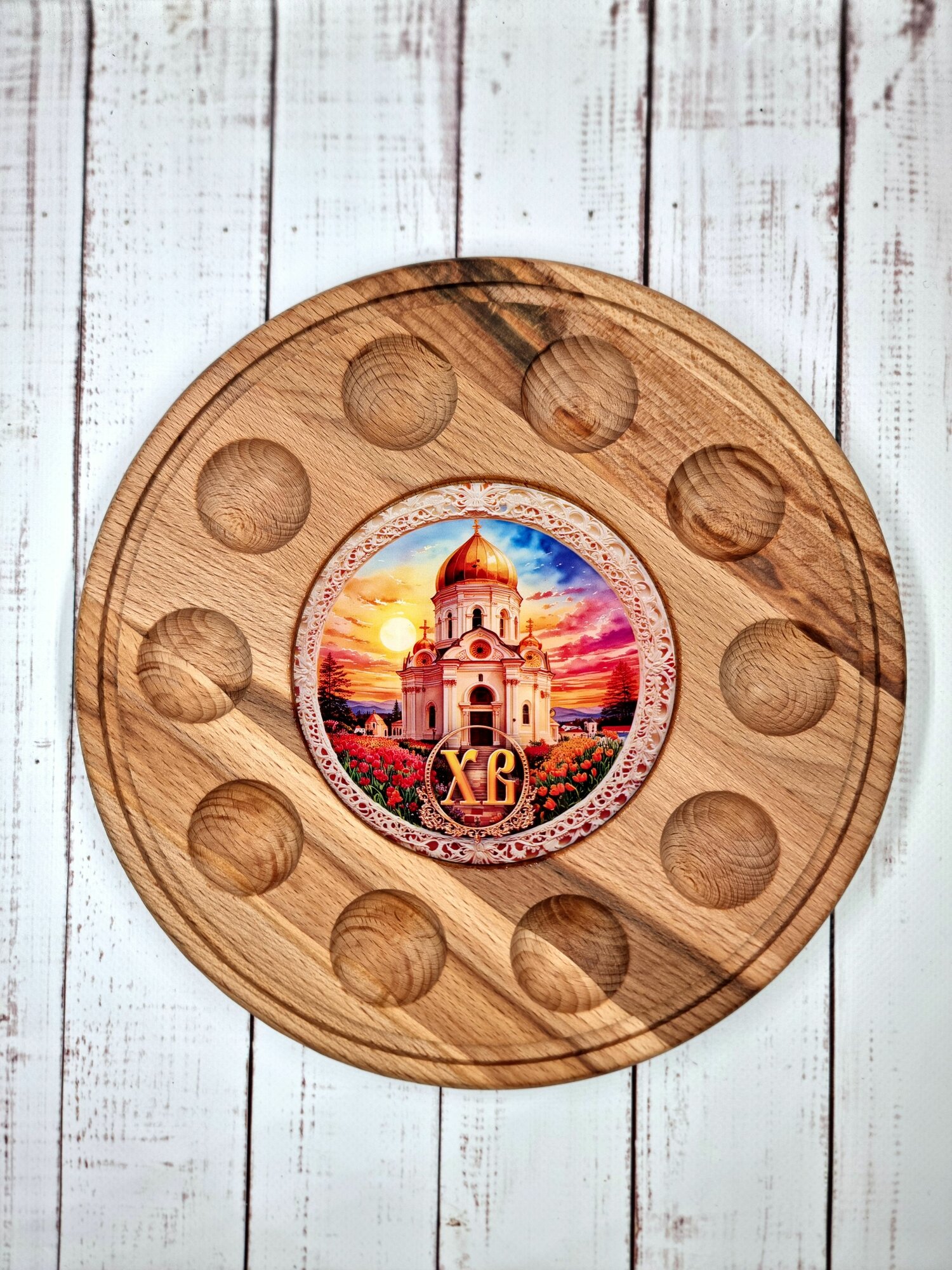 Подставка пасхальная для кулича и яиц из натурального дерева. Подарок на пасху.