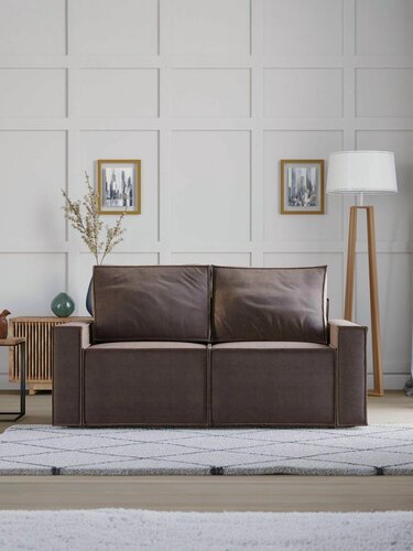 Изображение товара Прямой диван Manons Maison MINI, раскладной механизм Еврокнижка, Велюр Коричневый, 170х102х95 см