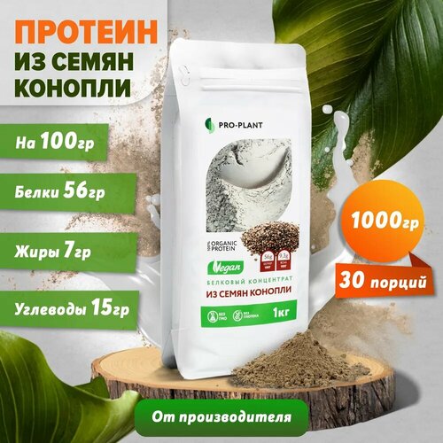 Конопляный протеин, PRO-PLANT, растительный протеин из семян конопли, дой-пак, 1 кг