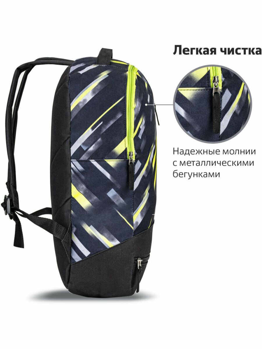 Рюкзак женский мужской, школьный спортивный городской, для подростка черный салатовый, 3 кармана, 45х27х12 см, Staff Strike, 270783 — фото 1