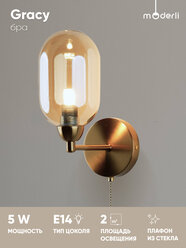 Настенный светильник Бра Moderli V10845-1W Gracy, E14, стекло/ металл, прозрачный/золотой