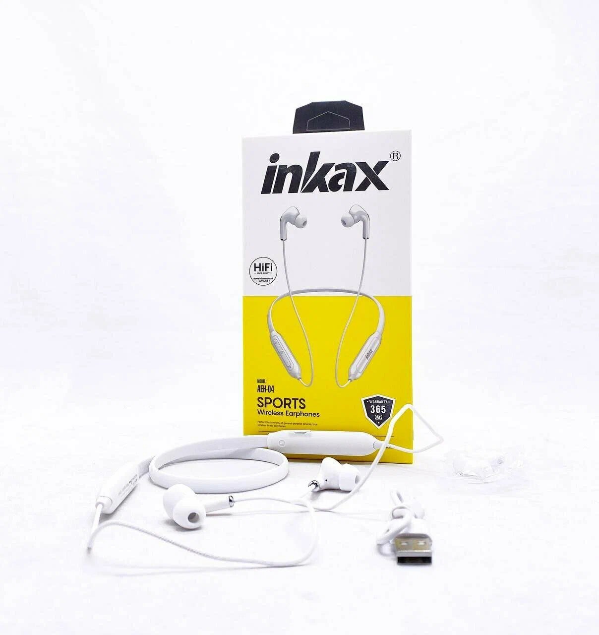Беспроводные наушники Inkax AEH-04, до 12 часов работы на одном заряде, вакуумные, спортивные, влагозащитные, белые