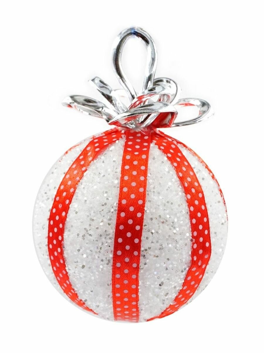 Шар елочный 11 см красные полоски  фиолетовые полоски