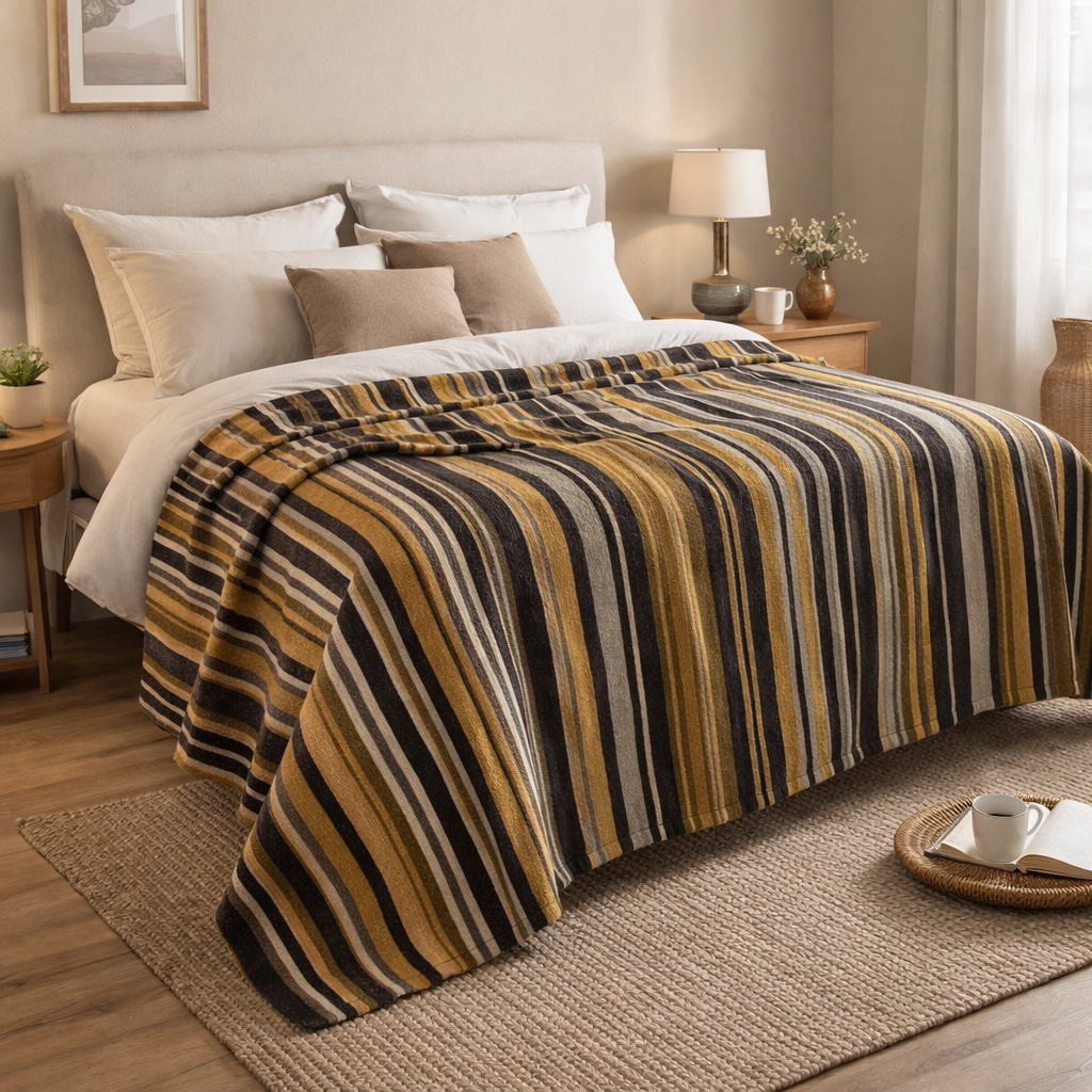 Плед интерьерный из льна и хлопка 110*190 см устойчивое крашение