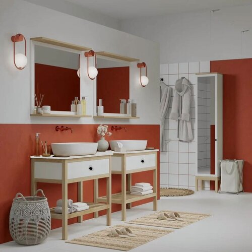 Изображение товара Тумба 730 мм каркас из массива ясеня, столешница из искусственного камня для накладной раковины с ящиком, белая эмаль