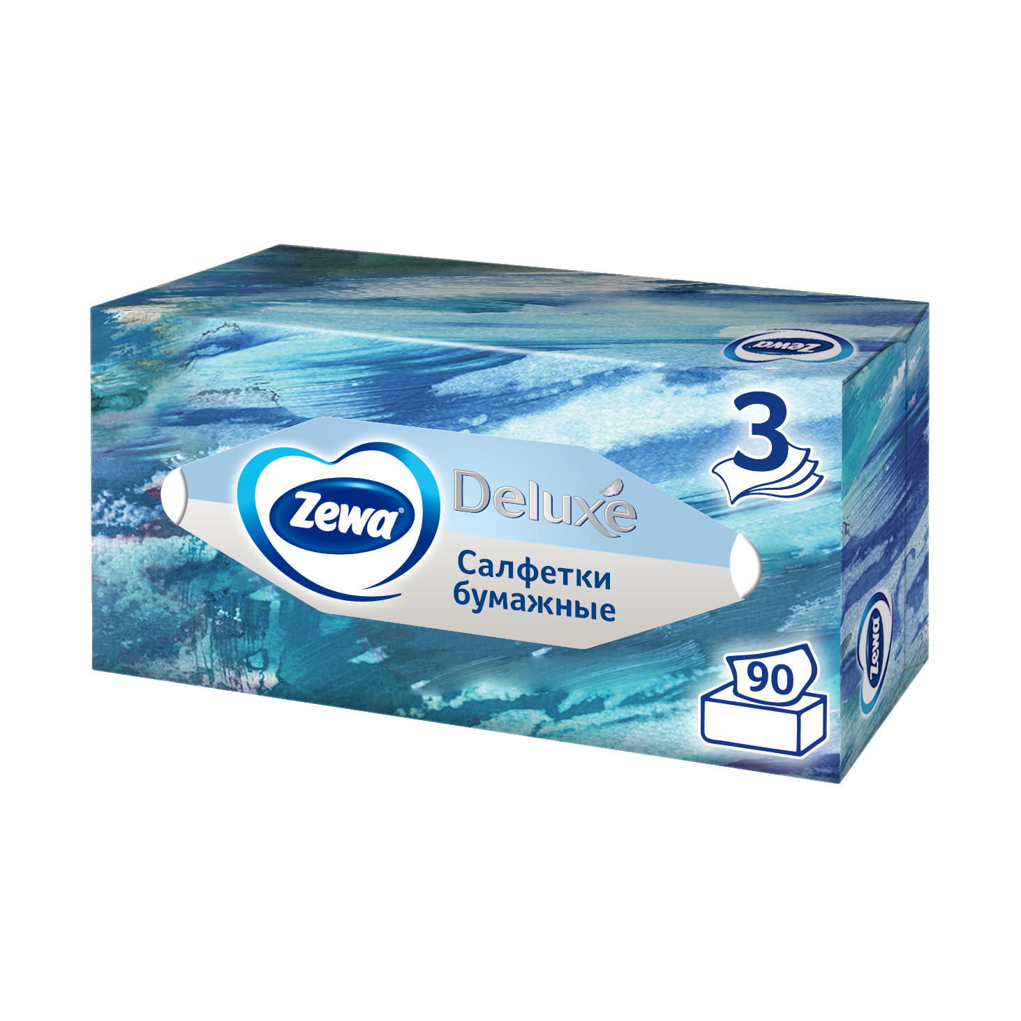 Салфетки Бумажные в коробке Zewa Deluxe Design, 3 слоя, 90 шт.