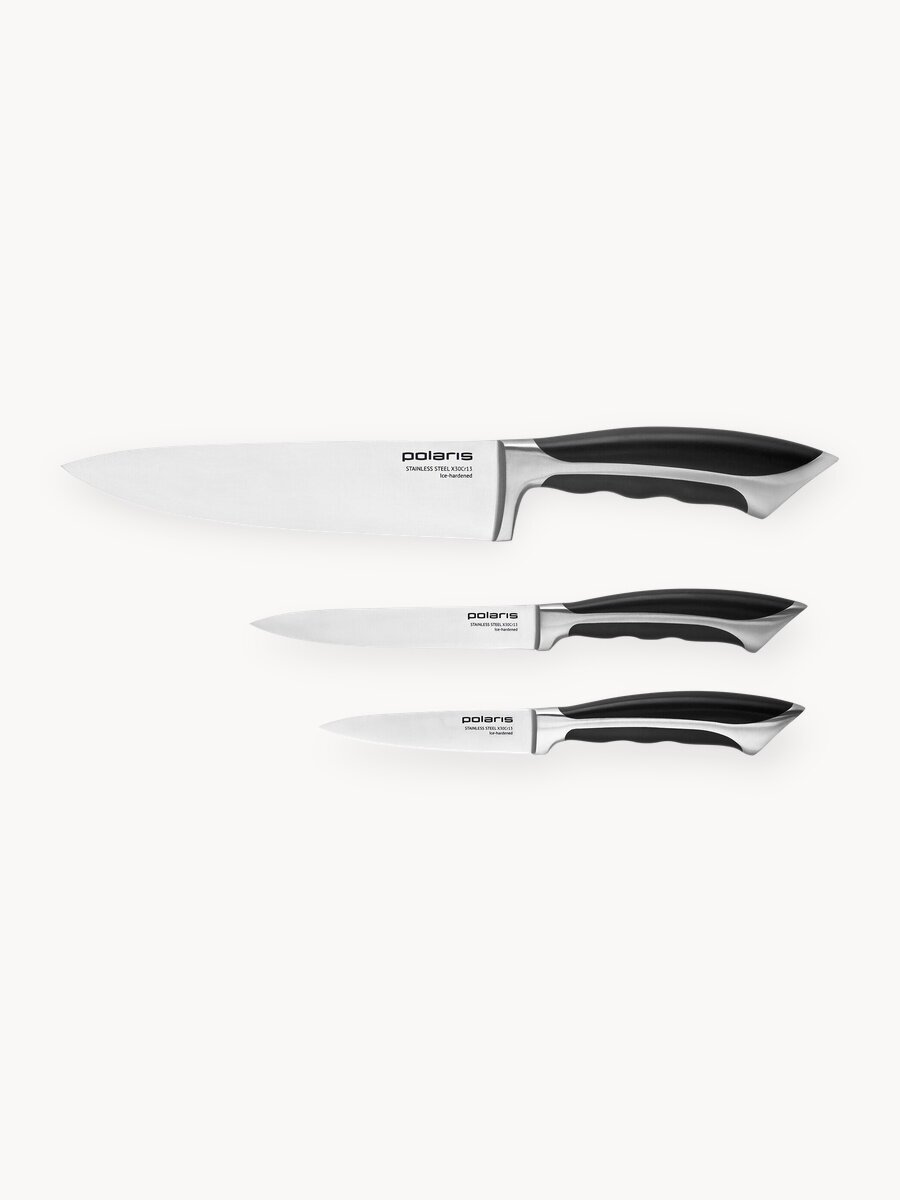 Набор кухонных ножей Polaris Millennium-3SS, 3 предмета: поварской нож, универсальный нож, ножик для чистки овощей