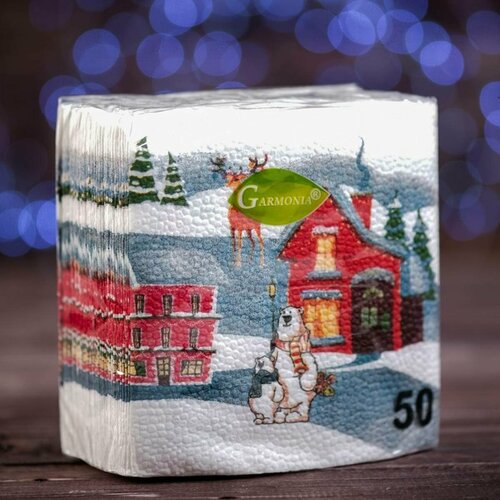 Салфетки бумажные Гармония цвета - Домики, 24х24 см, 2 упаковки по 50 шт