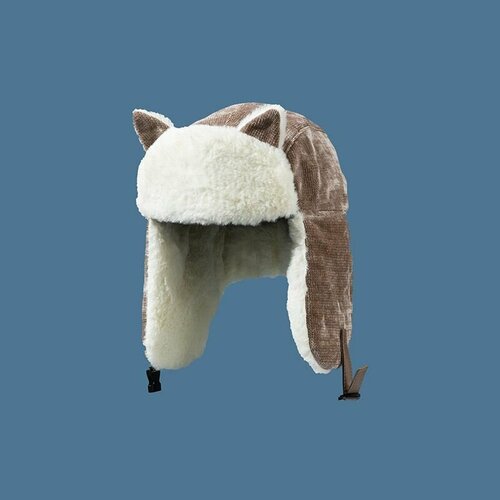 Шапка , размер 56/58, коричневый шапка ушанка плюшевая для мальчика девочки детская меховая с помпоном