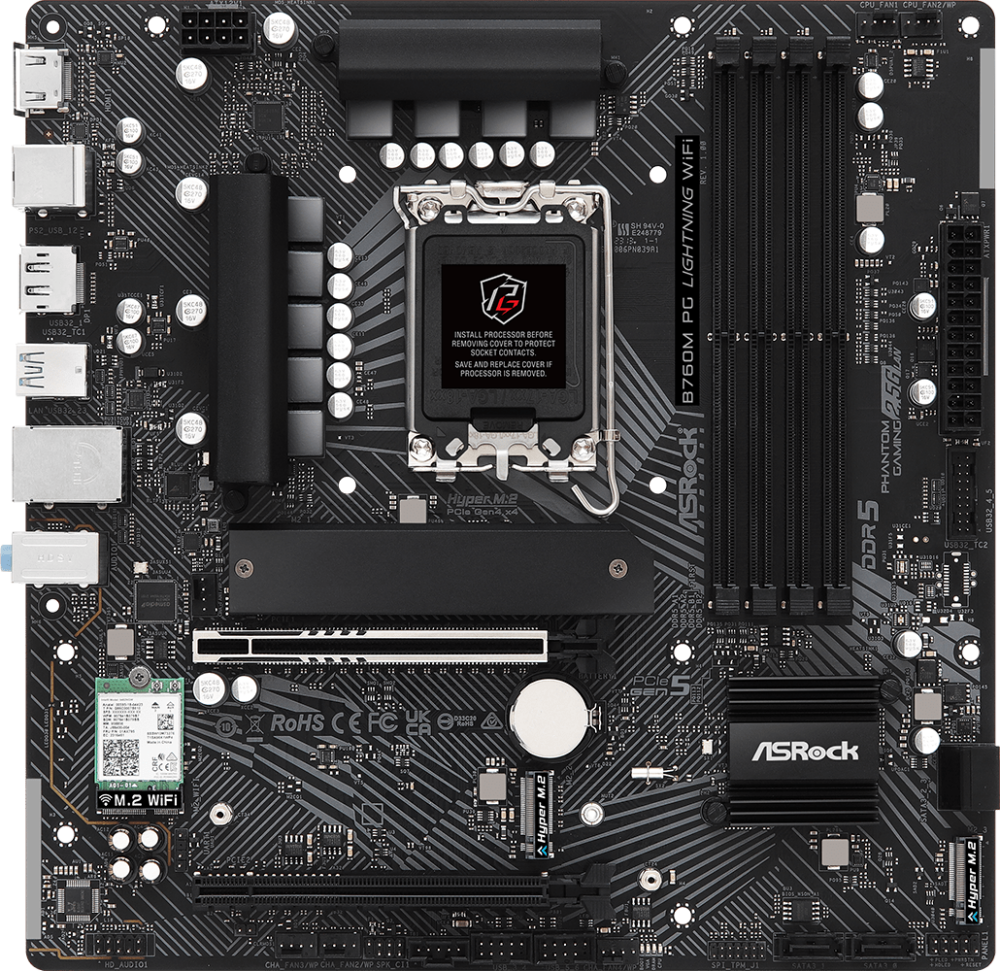 Материнская плата ASROCK B760M PG LIGHTNING, LGA 1700, Intel B760, mATX, Ret