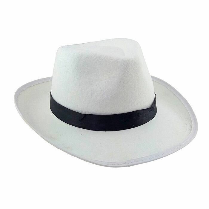 Шляпа "Гангстер" белая с чёрной лентой