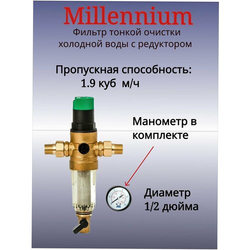 Фильтр с редуктором давления 1/2 для холодной воды Millennium