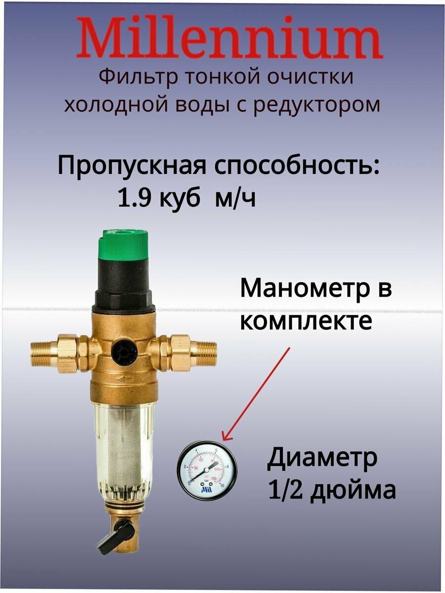 Фильтр с редуктором давления 1/2 для холодной воды Millennium