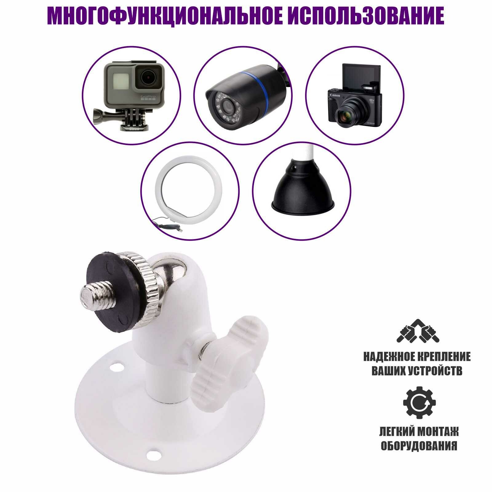 Настенное крепление NKSH-14W с шаровой головкой и резьбой 1/4" цвет белый 2 