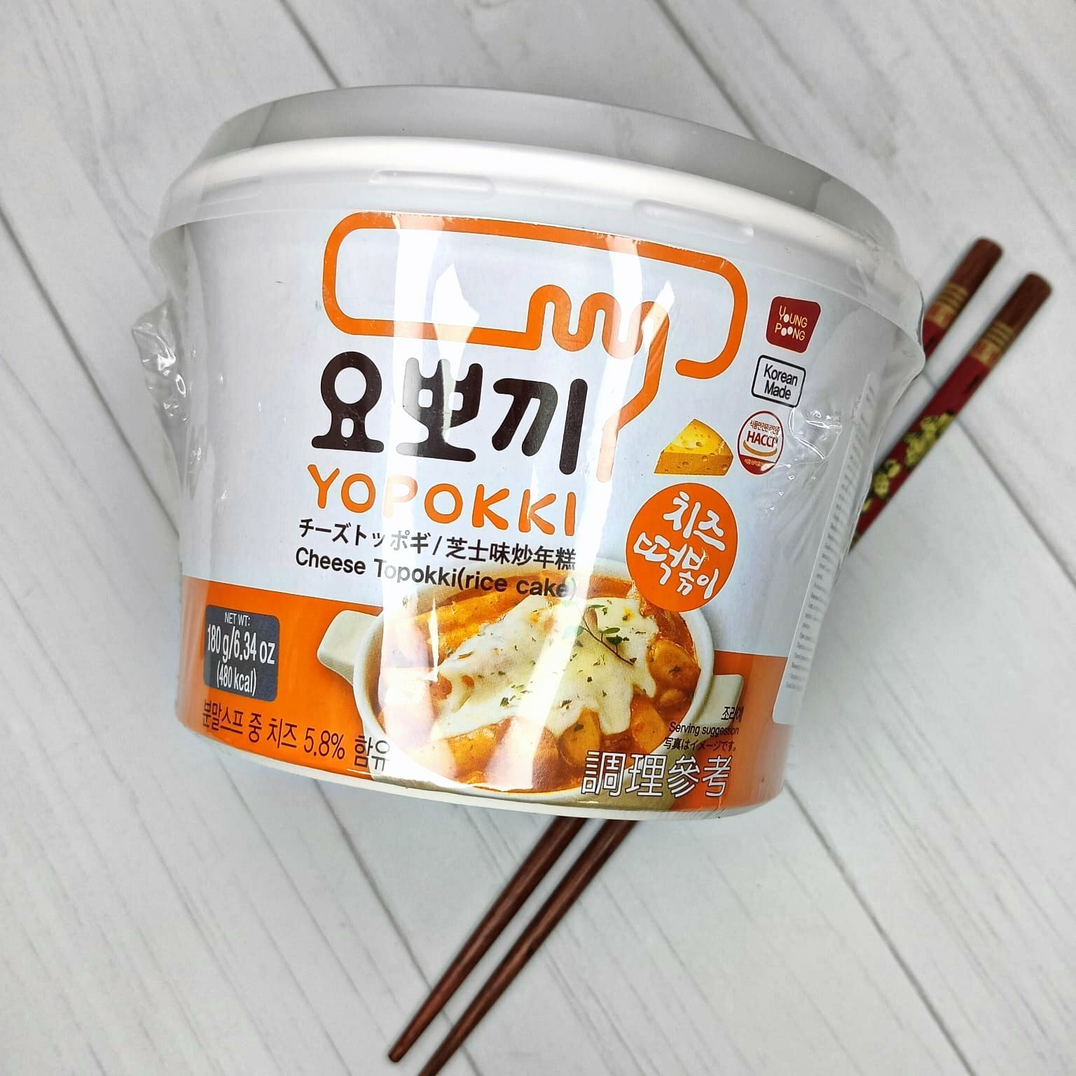 Рисовые палочки (токпокки) YOPOKKI со вкусом сыра, 180г