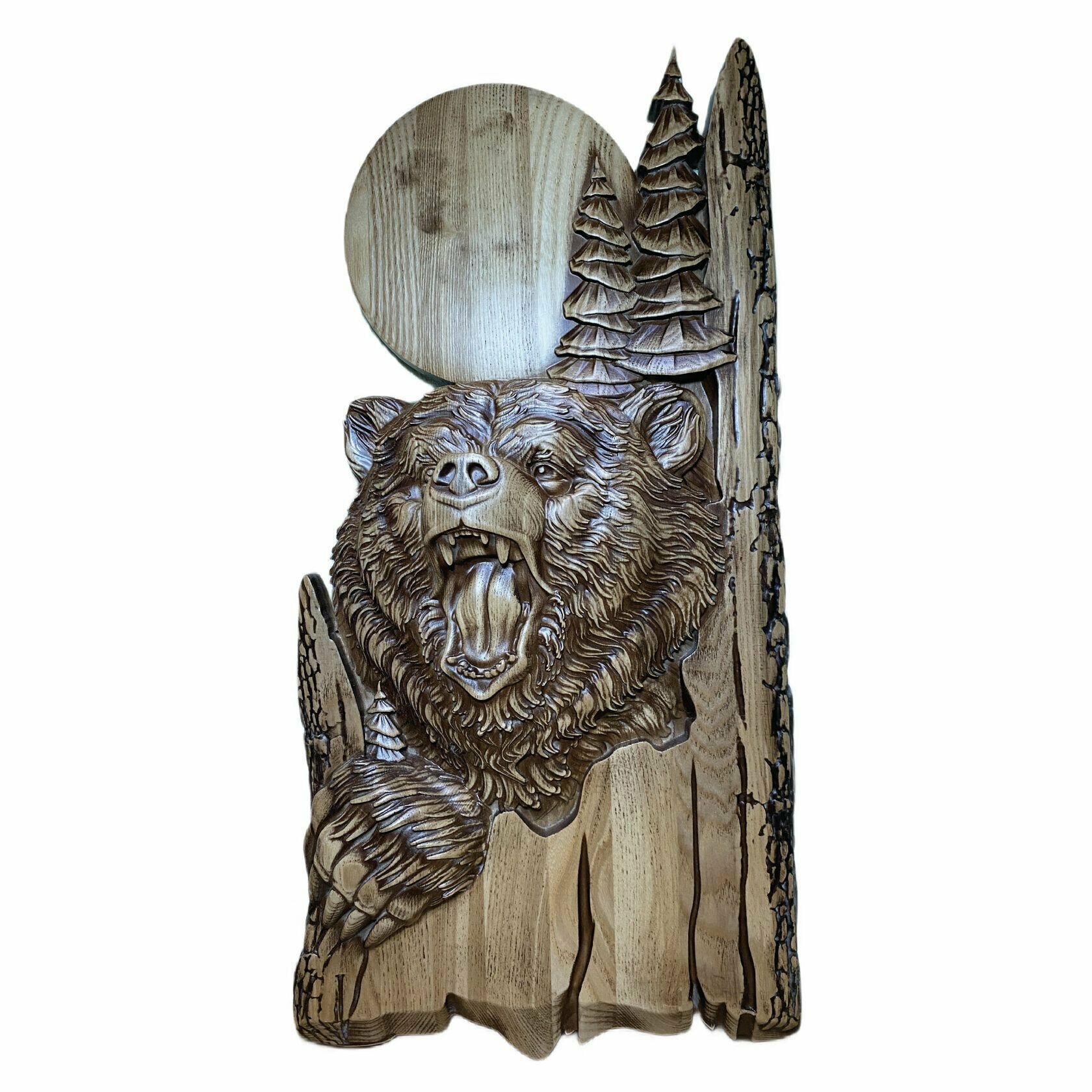 Панно Медведь из дерева 24х48 см