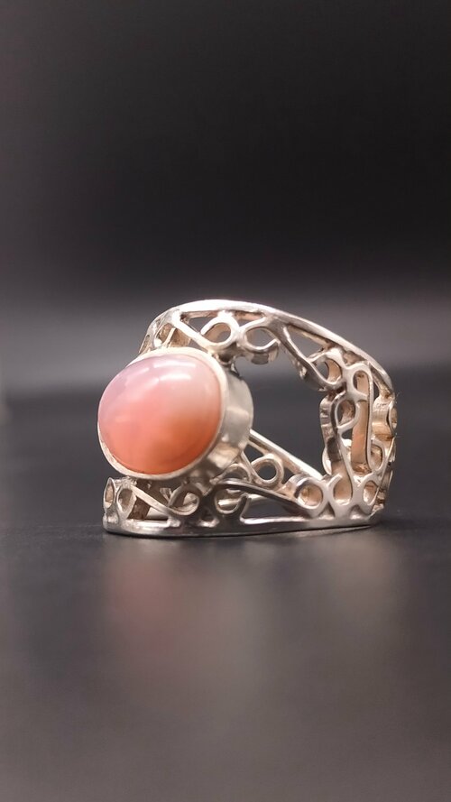Перстень, серебро, 925 проба, филигрань, опал, размер 18.5, розовый