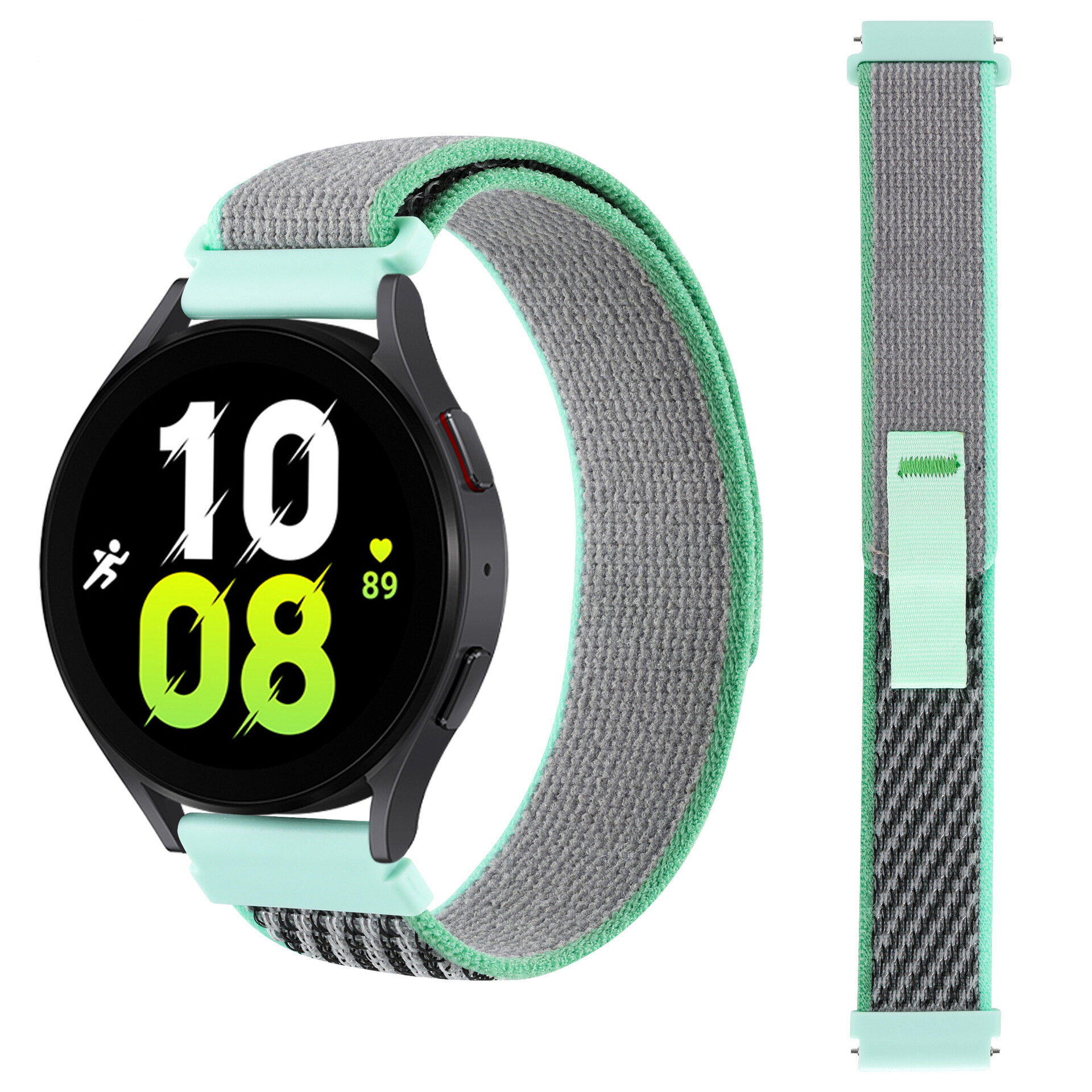 Ремешок нейлоновый Trail Loop для смарт-часов с креплением 20 мм Garmin, Samsung Galaxy Watch, Huawei Watch, Honor, Xiaomi Amazfit, 08 зеленый с серым
