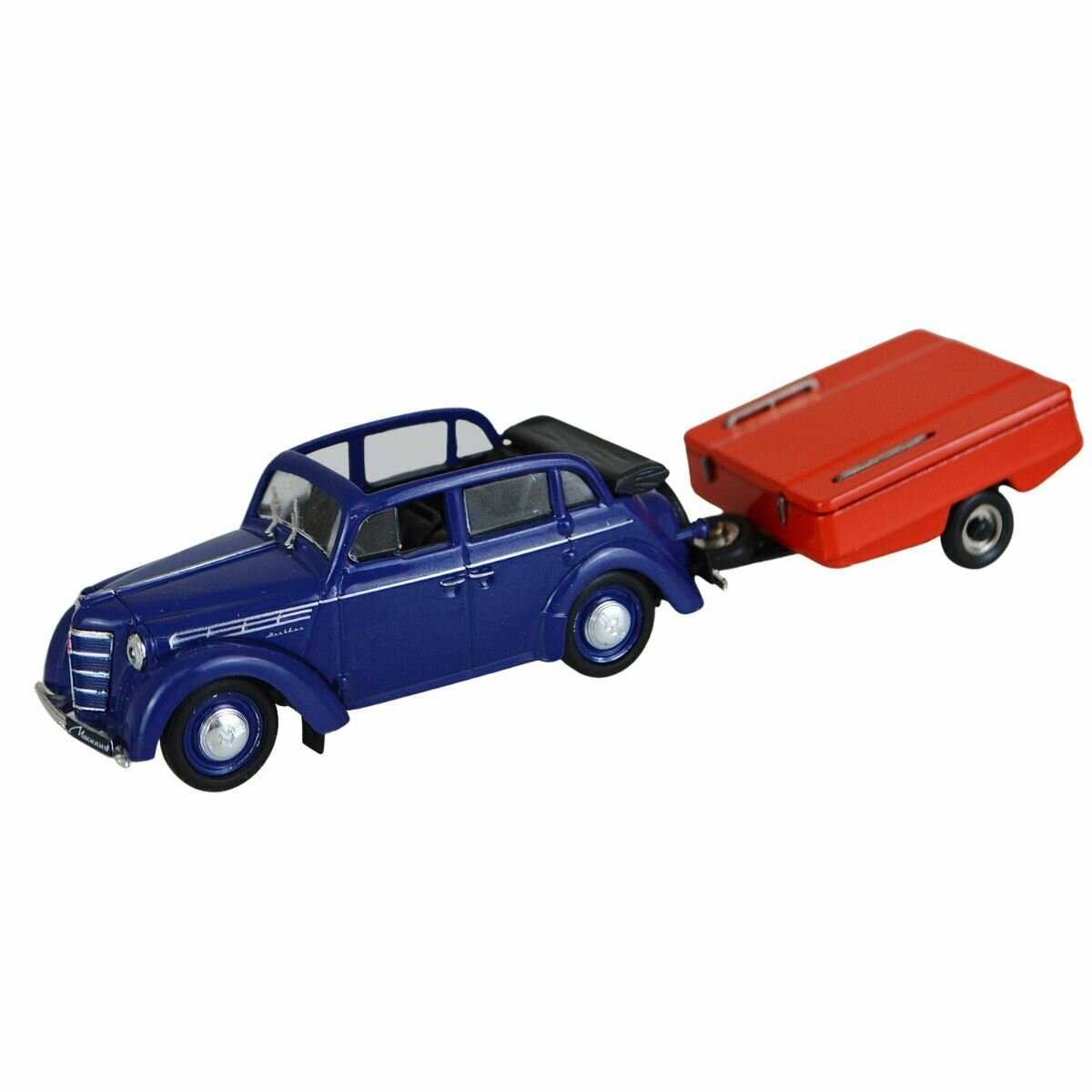 Коллекционная модель, Машинка детская, Москвич 400-420, с прицепом скиф-М, 1:43, игрушки для мальчиков