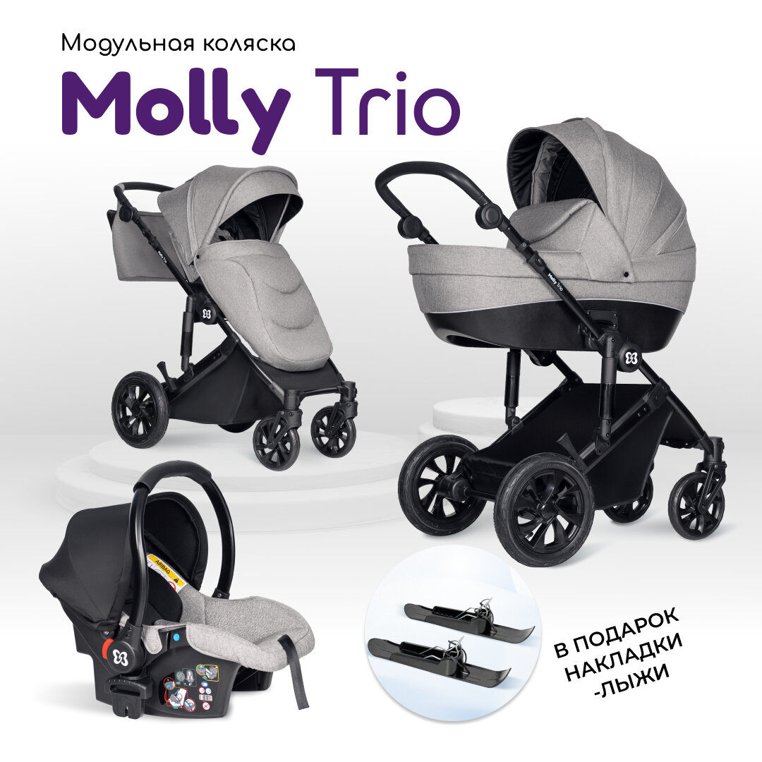 Коляска для новорожденных 3 в 1 Farfello Molly Trio, серый