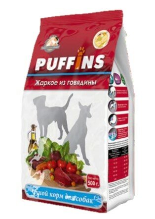 Puffins сухой корм для собак Жаркое из говядины 500г