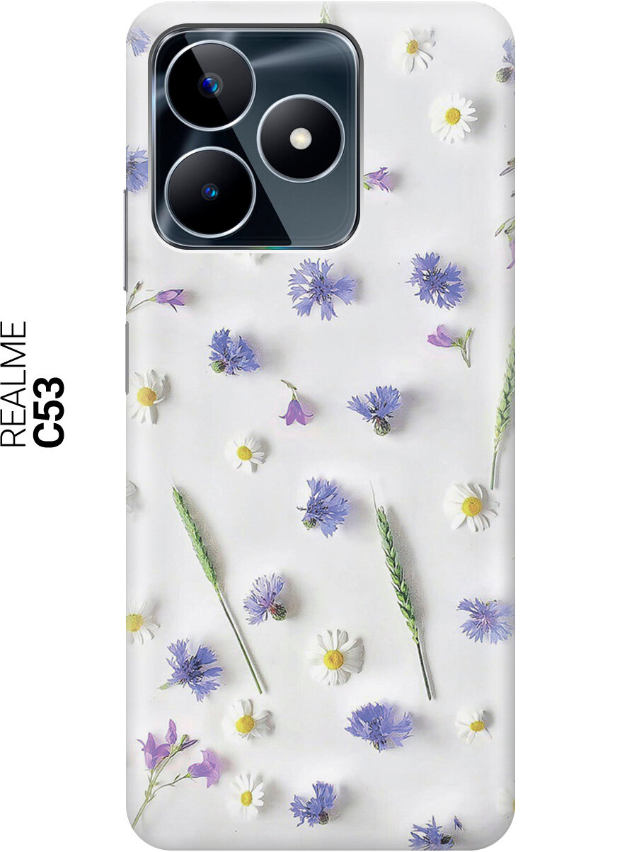 Силиконовый чехол на Realme C53 / C51 / Рилми С53 / С51 с рисунком "Ромашки и колоски"
