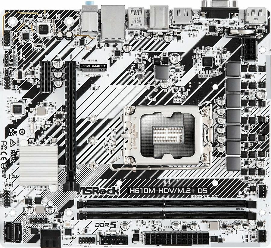 Материнская плата ASROCK H610M-HDV/M.2+ D5, LGA 1700, Intel H610, mATX, Ret