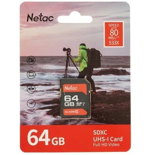 Карта памяти Netac P600 SDXC 64Gb Class 10 UHS-I 80MB/s (NT02P600STN-064G-R)