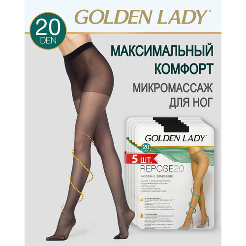 Колготки Golden Lady, 20 den, 5 шт., размер 4, черный