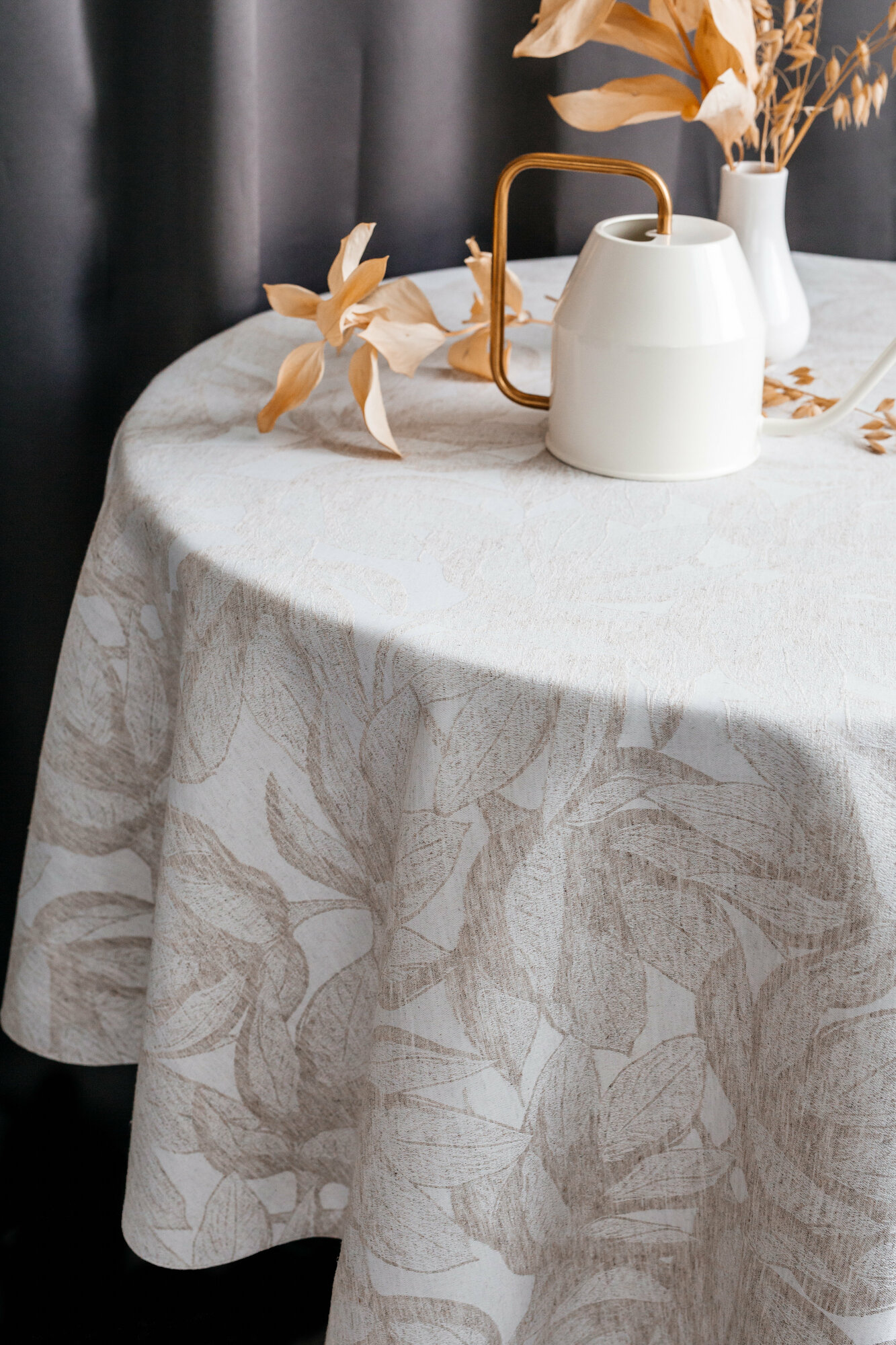 фото Скатерть полульняная столовая овальная, текстиль, лен/пэ, 150*120 см, 1 штука