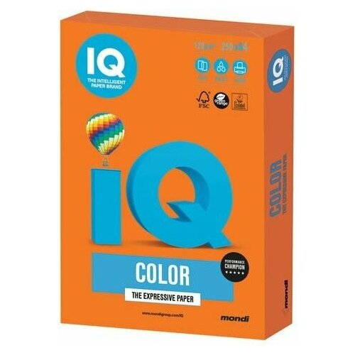 Бумага цветная IQ COLOR (А4,80г OR43 оранжевый), Intensive, 500л, для всех видов принтеров и творчества, в фирменной коробке Драйв Директ