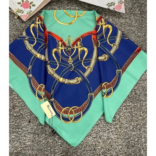 фото Платок ,90х90 см, бирюзовый, зеленый без бренда