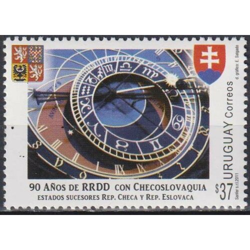 Почтовые марки Уругвай 2011г. 90 лет дипломатическим отношениям с Чехией и Словакией Часы, Дипломатия MNH
