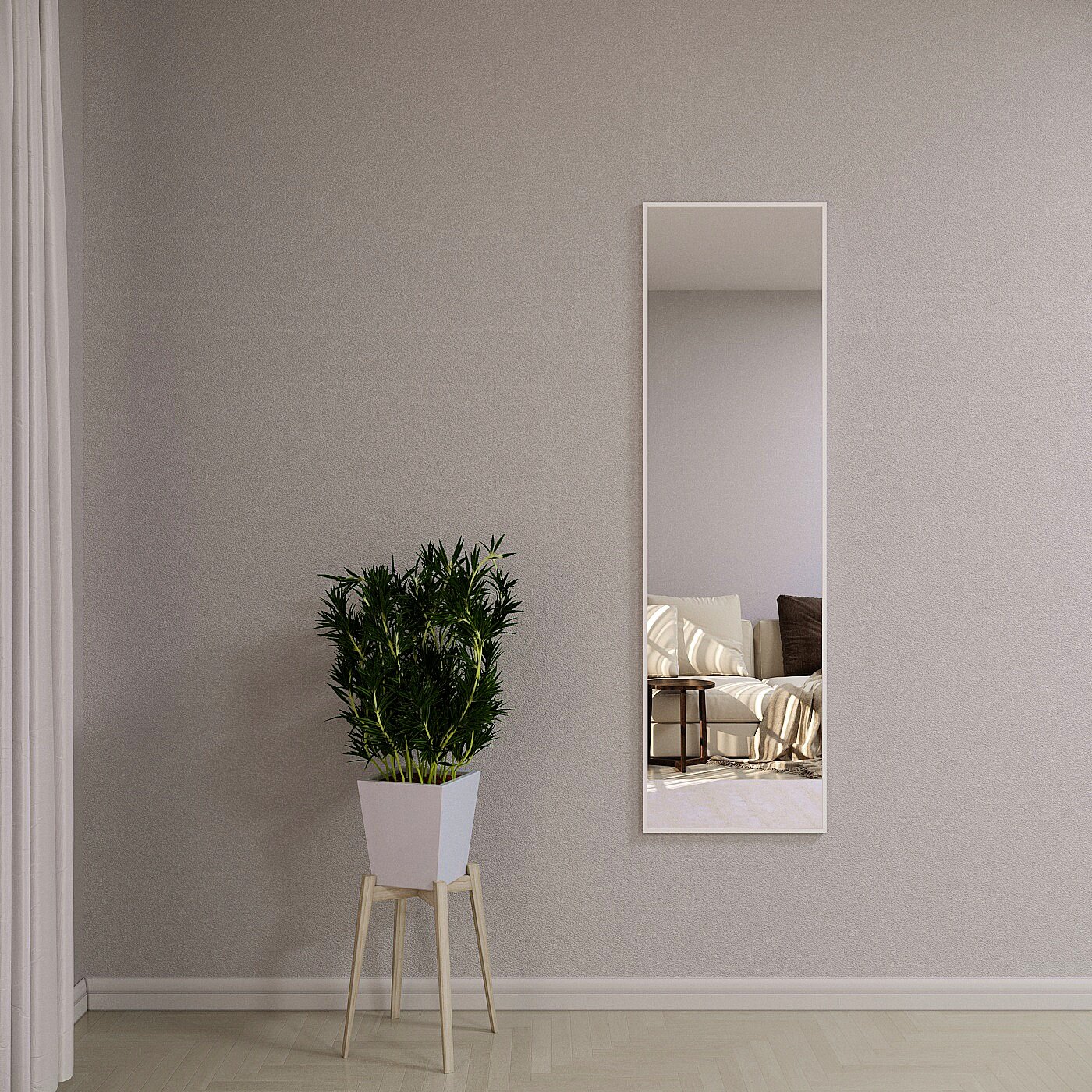 Зеркало настенное в алюминиевой раме ONE MARKET , 161х50 см. Белое - фотография № 2