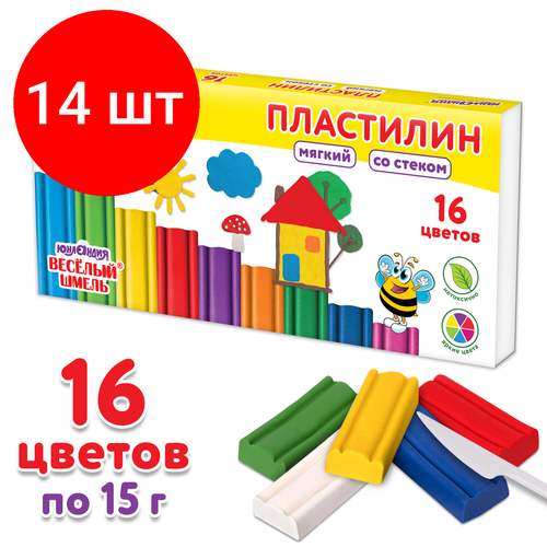 Комплект 14 шт, Пластилин мягкий юнландия веселый шмель, 16 цветов, 240 г, со стеком, 106673