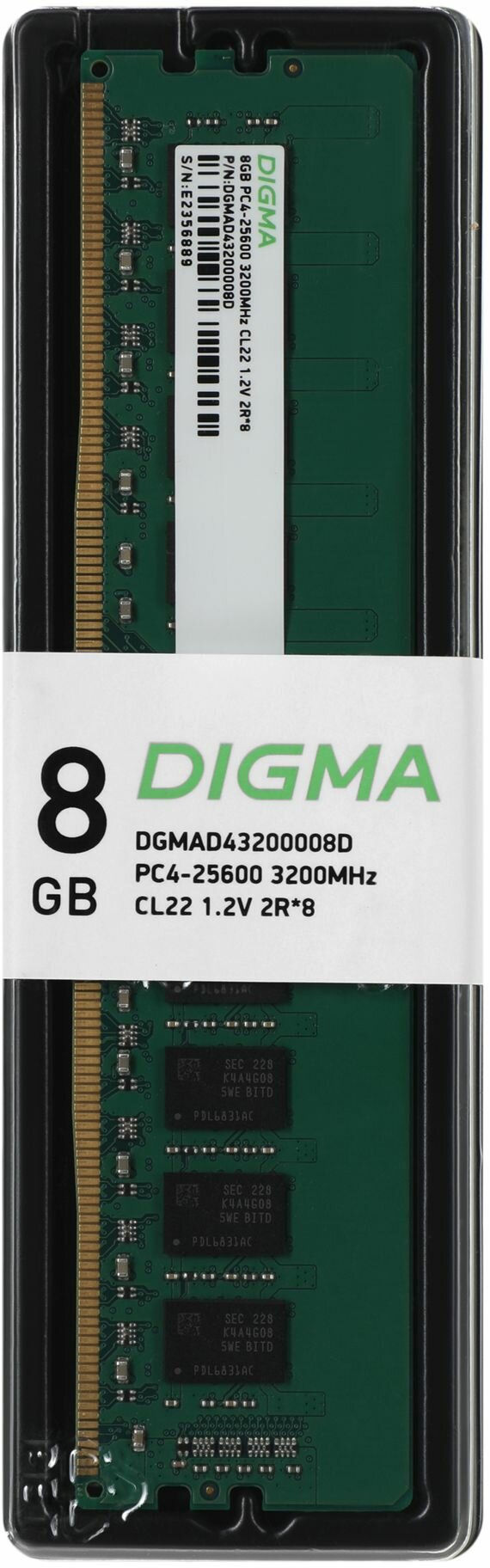 Оперативная память ddr4 Digma DDR4 3200 MHz 8 ГБ PC4-25600 DIMM CL22 1.2В dual rank