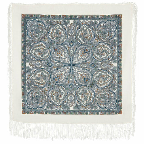фото Платок павловопосадская платочная мануфактура,89х89 см, белый, синий