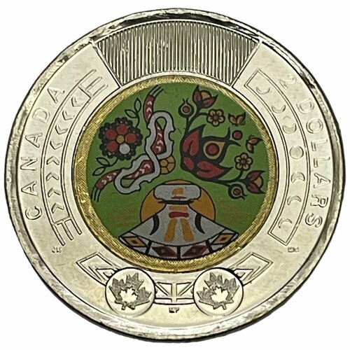 монета цветная 2 доллара национальный день коренных народов канада 2023 unc Канада 2 доллара 2023 г. (День коренных жителей Канады) (Цветное покрытие)