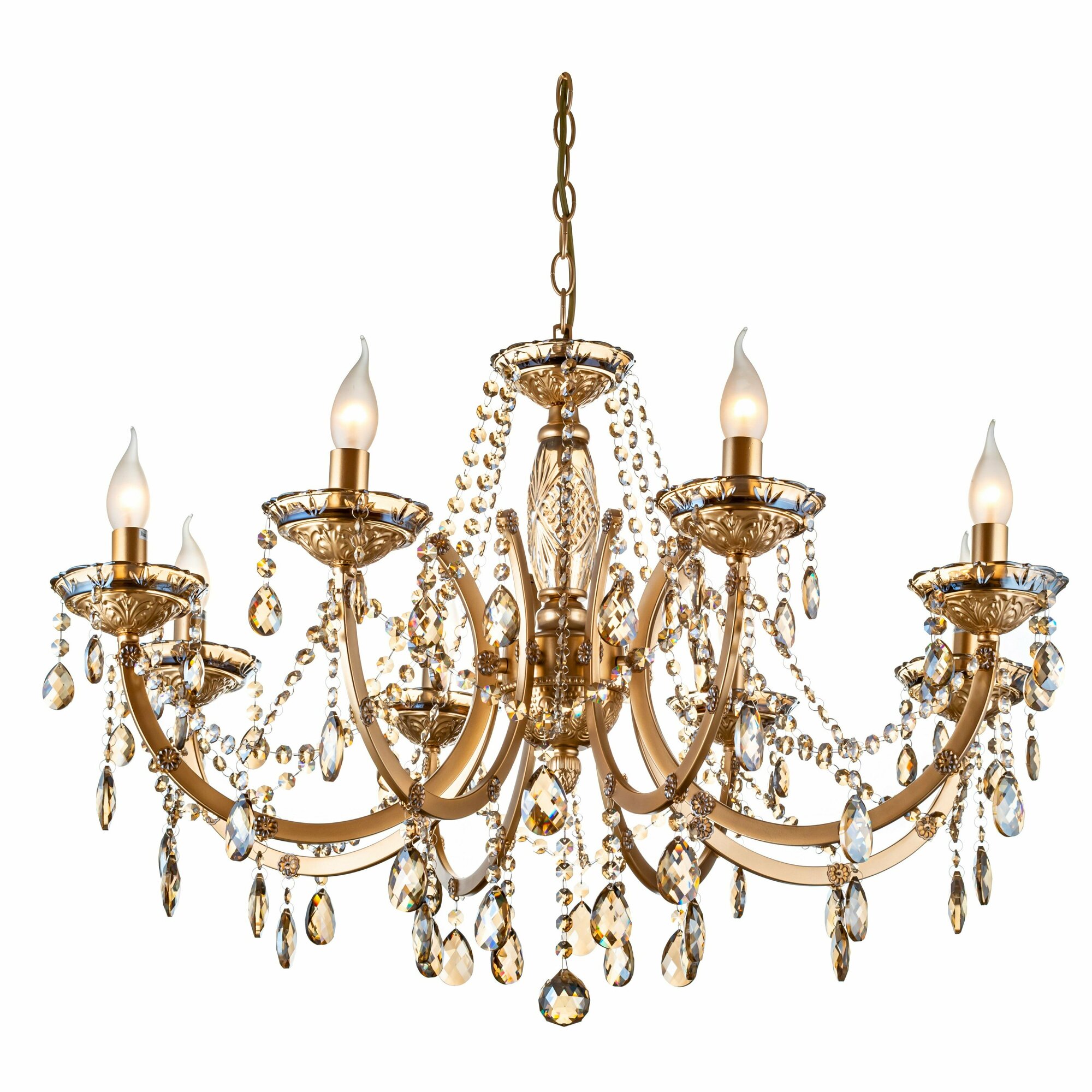 люстра подвесная LAMPLANDIA Helda 8х40Вт E14 металл золотая - фото №1