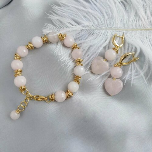 фото Комплект бижутерии: серьги, браслет, кварц, размер браслета 18 см камни елены