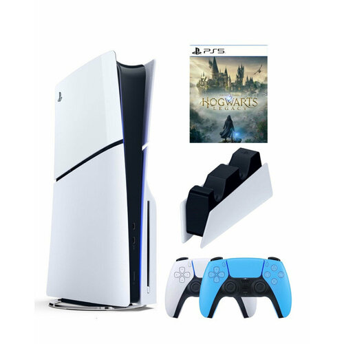 Приставка Sony Playstation 5 slim 1 Tb+2-ой геймпад(голубой)+зарядное+Хогвартс