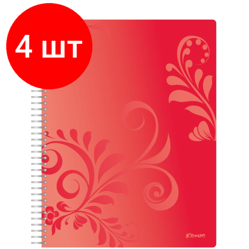 Комплект 4 штук, Бизнес-тетрадь Комус Русская серия красный А4 96л. плас. обл. клетка, ев