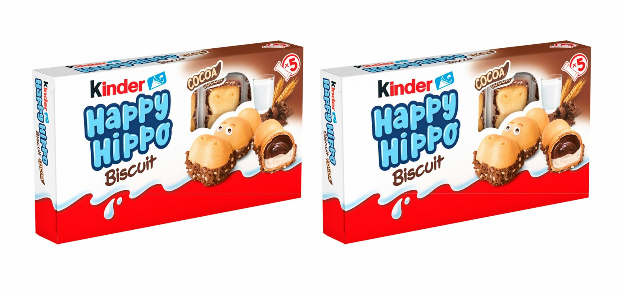 Печенье Kinder Happy Hippo Kakao / Хеппи Хиппо / Счастливые Бегемотики с шоколадом, 2 шт. по 103,5 гр. (Германия)