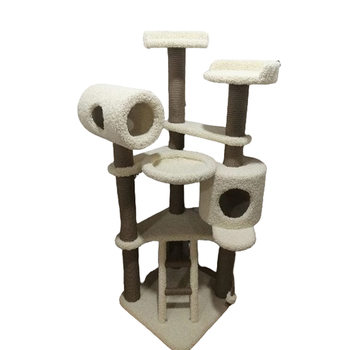 Игровой комплекс с домиком и лежанками из ковролина , когтеточка , дом для кошки , высота 160 см , цвет белый