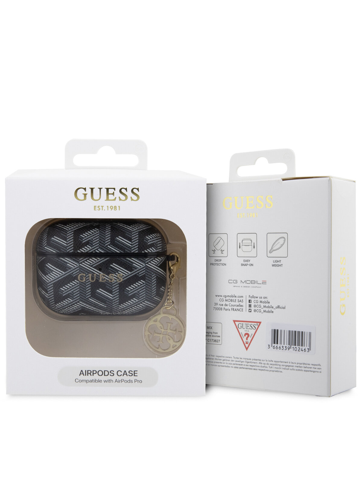 Guess для Airpods Pro чехол PU leather G CUBE with metal logo and Charm Black